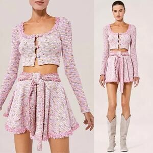 NEW Alexis Ezza Metallic Fuzzy Knit Long Sleeved Crop Top in Cherry Blossom